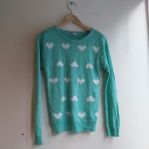 4/$25 Crissa blue teal heart print  sweater